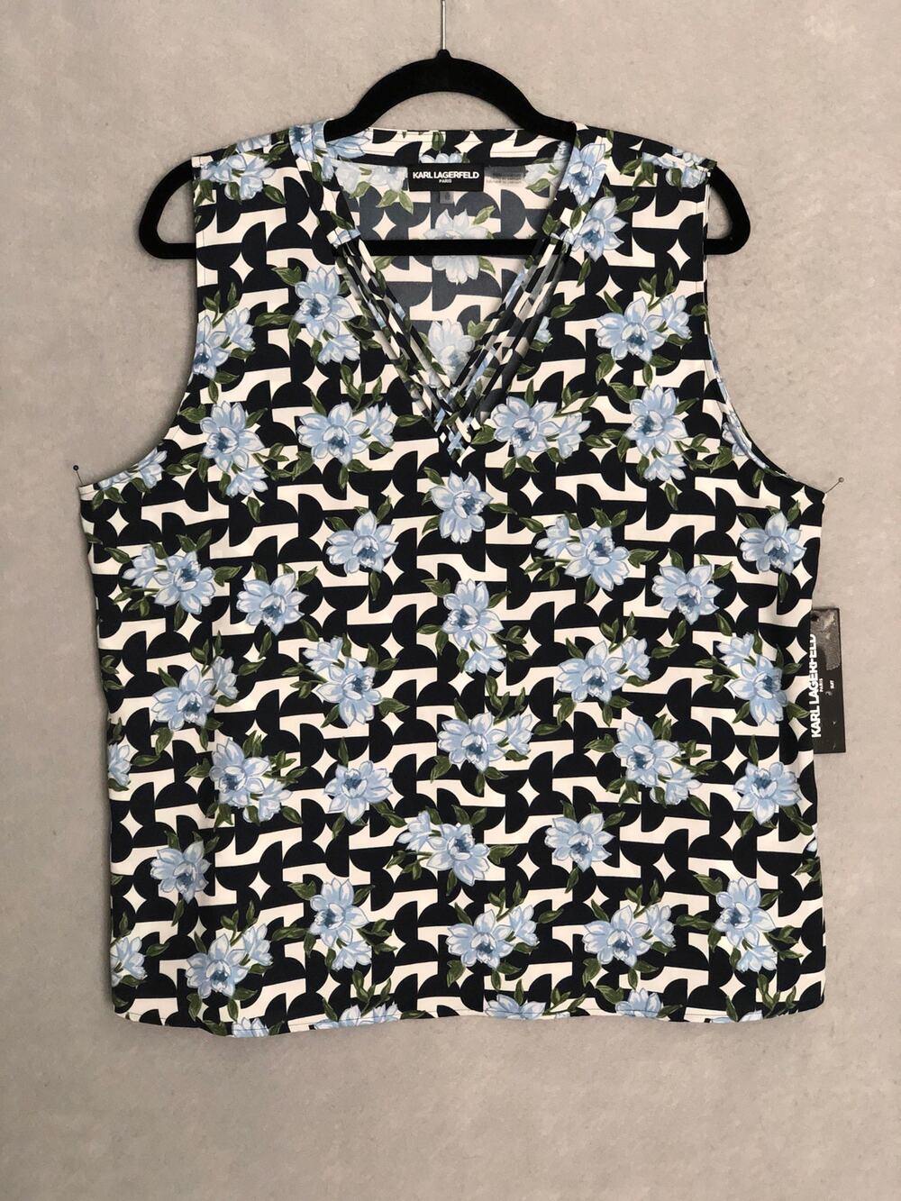 Karl Lagerfeld Paris Floral Top Sleeveless V-Neck Women's XL NEW
